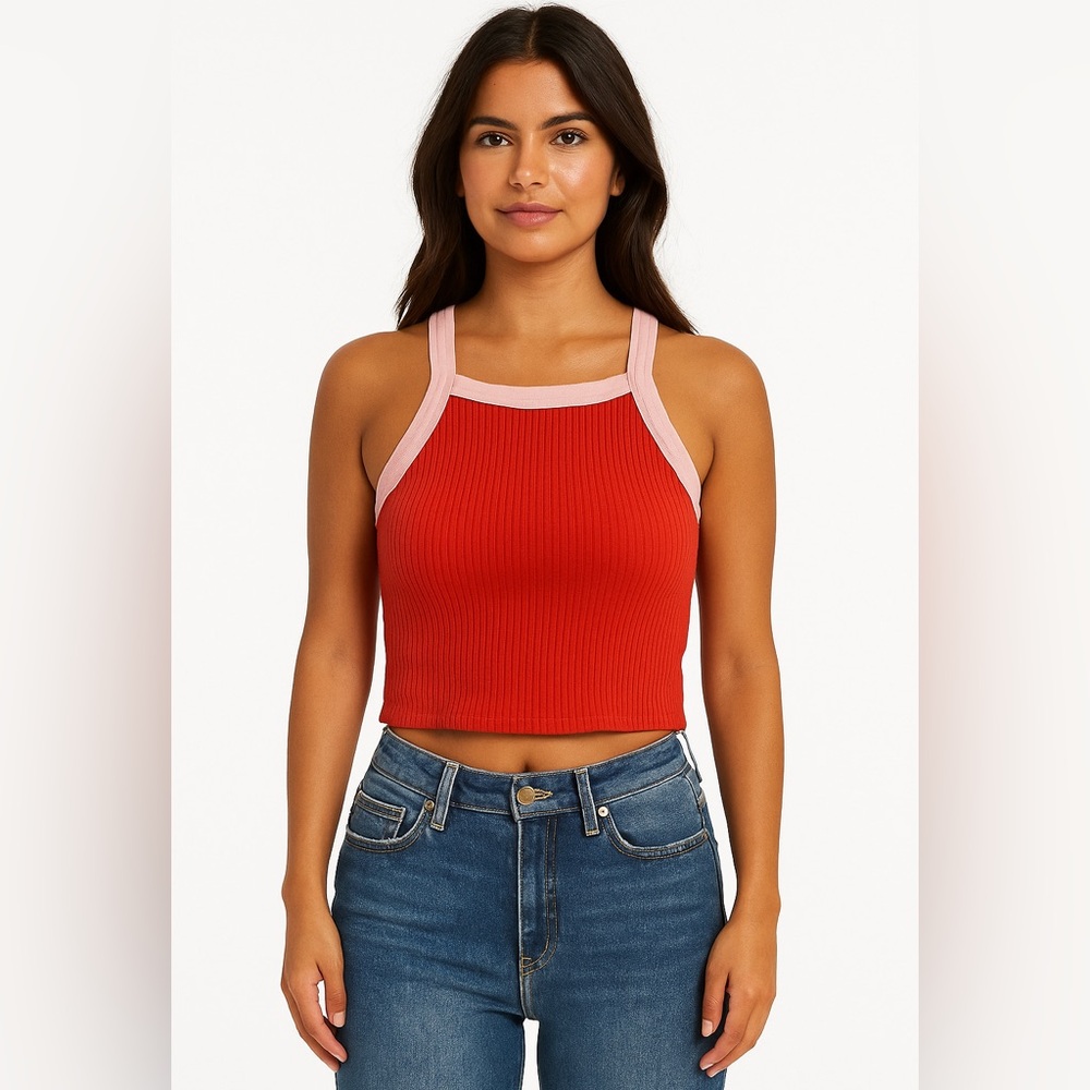 Topshop Red Tank with Pink Edges ❤️